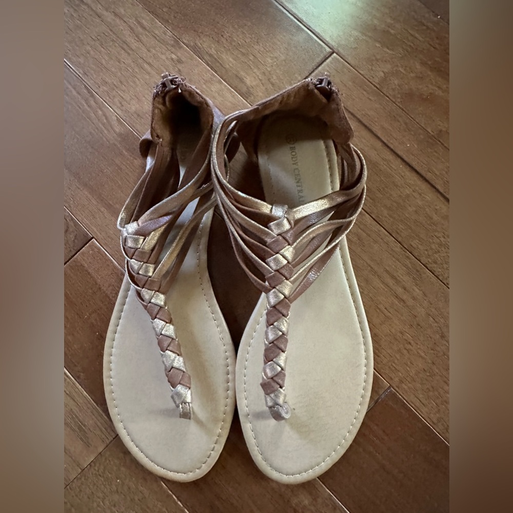 Brown and gold sandals